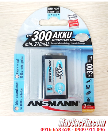 Ansman 9v 300mAh 6HR61; Pin sạc vuông 9v 6HR61 Ansman 9v 300mAh chính hãng (Vỉ 1viên)